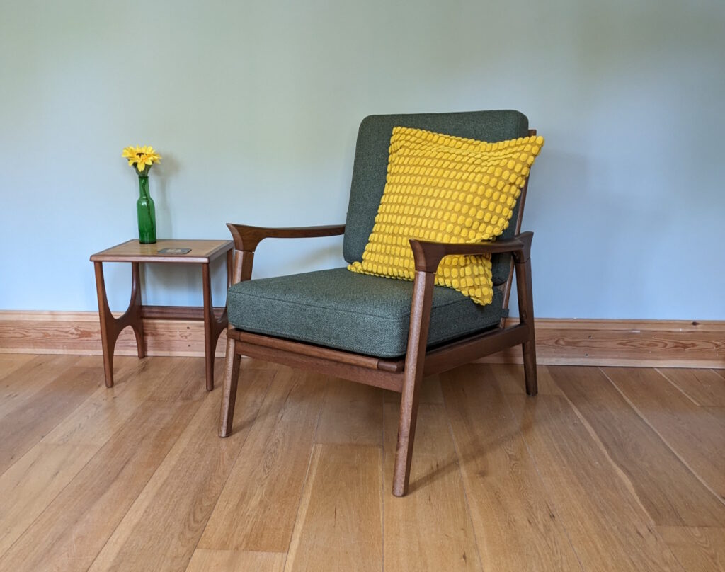 chair yellow cushion side table